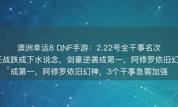 澳洲幸运8 DNF手游:2.22号全干事名次出炉,官方放大招,狂战跌成下水说念,剑豪逆袭成第一,阿修罗依旧幻神,3个干事急需加强